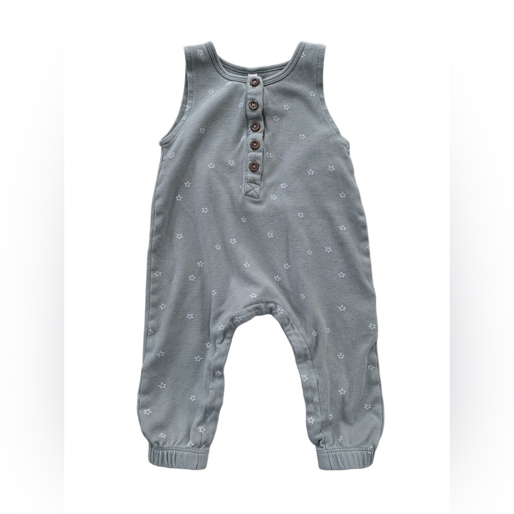 Q by Quincy Mae Size 12-18 Months Olive Green Stars Organic Jumpsuit Romper